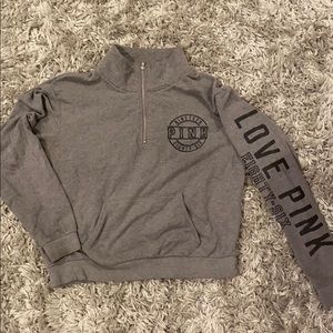 PINK Gray Quarter Zip Pullover (Size L)